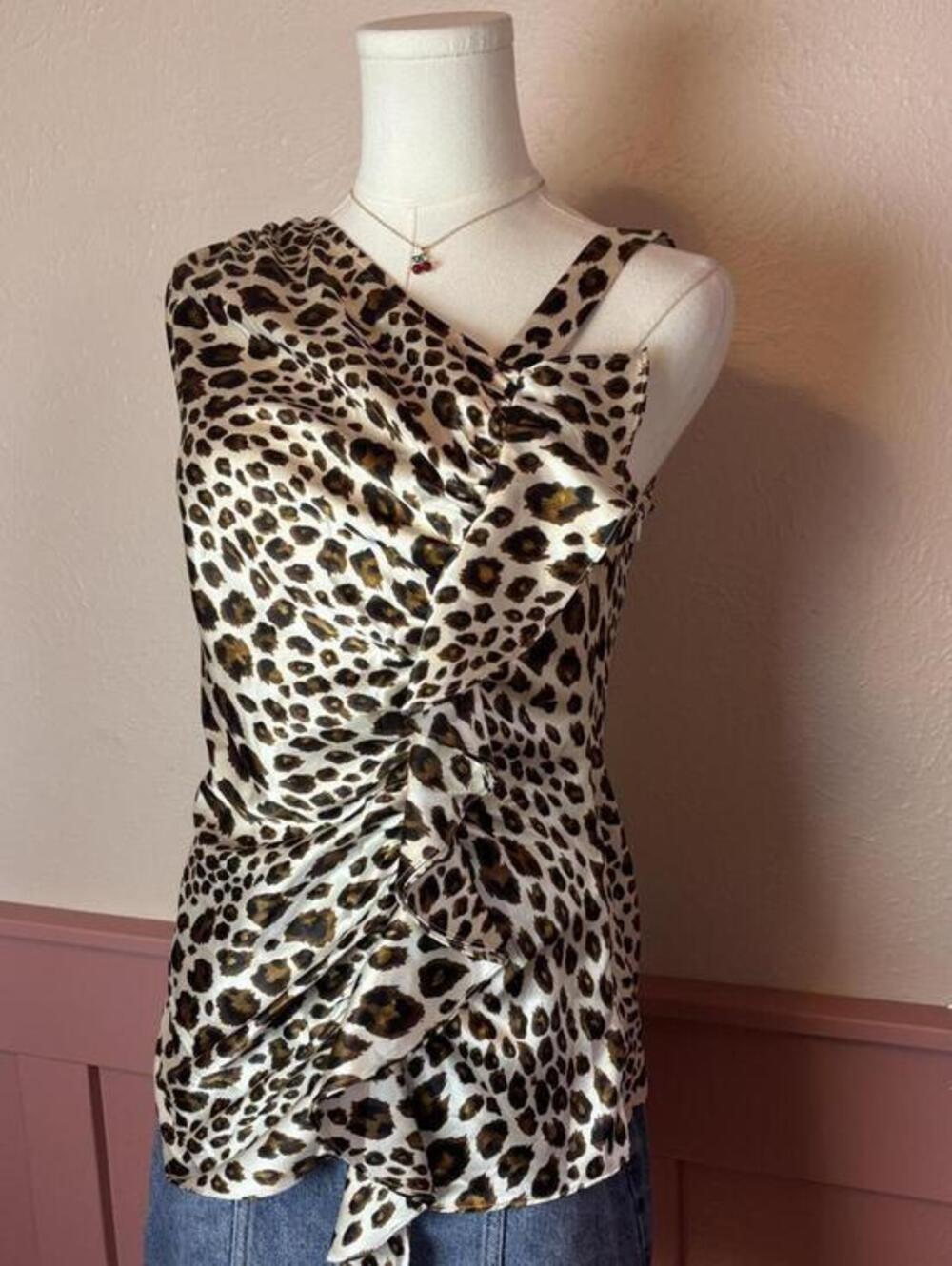 ruffle animal leopard print top spense sz small adjustable strap going out party